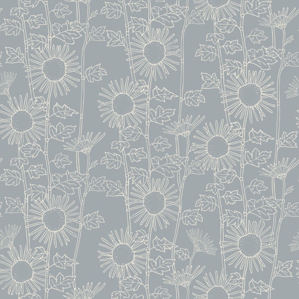 Dusty Blue Floral Linework