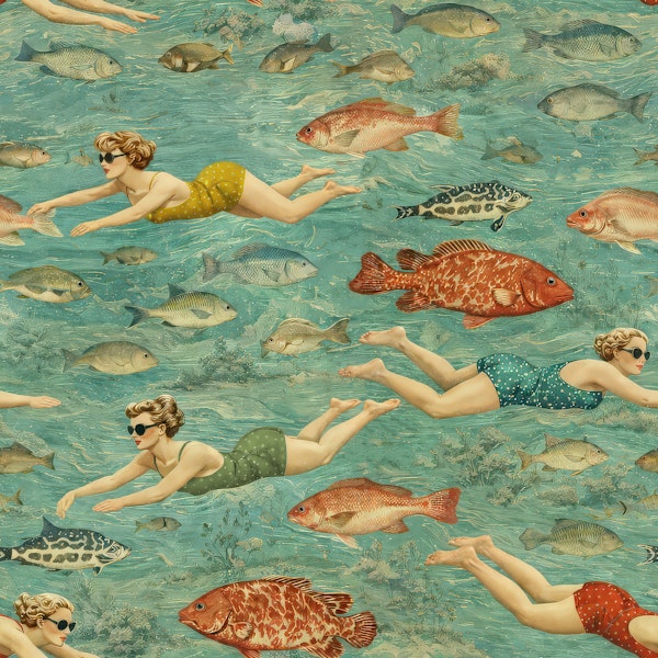 Vintage Underwater Swimmer - Pattern Version