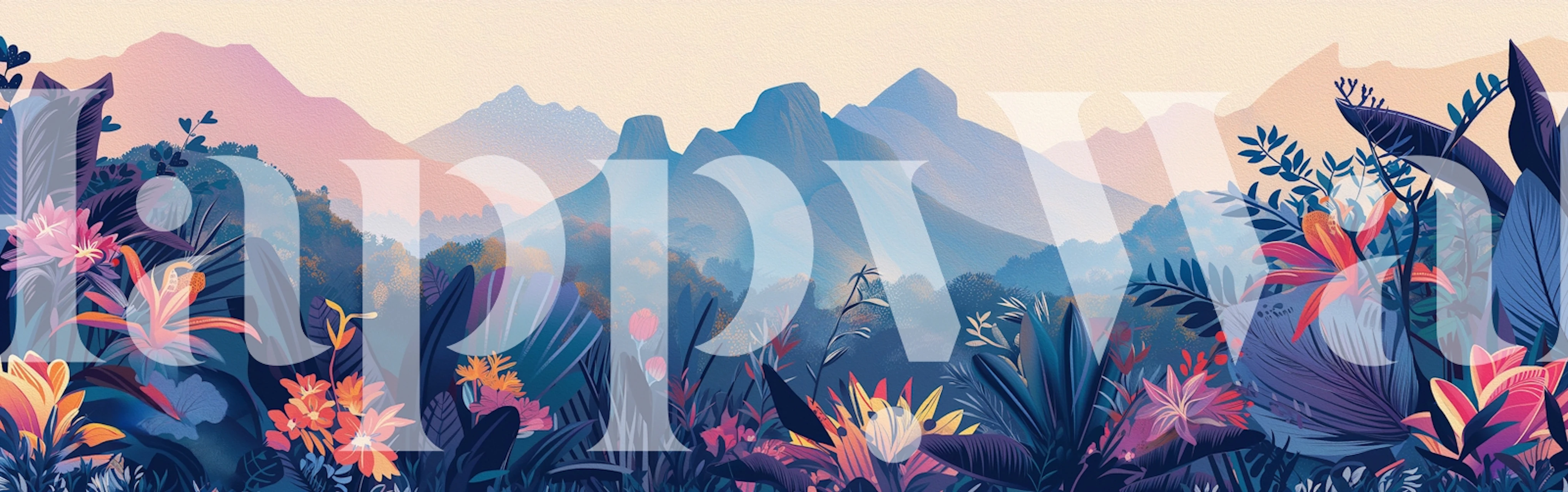 Tropical mountain sunset wallpaper in a room