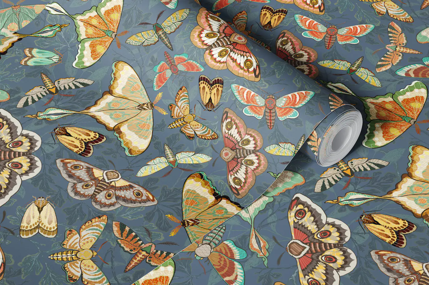 Moths and Butterflies Slate Blue Wallpaper