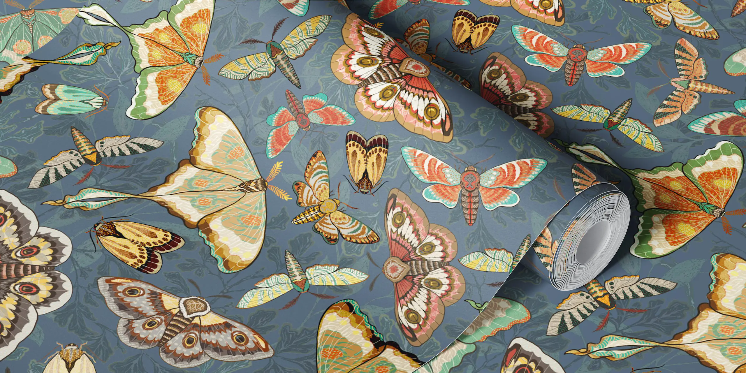 Moths and Butterflies Slate Blue Wallpaper