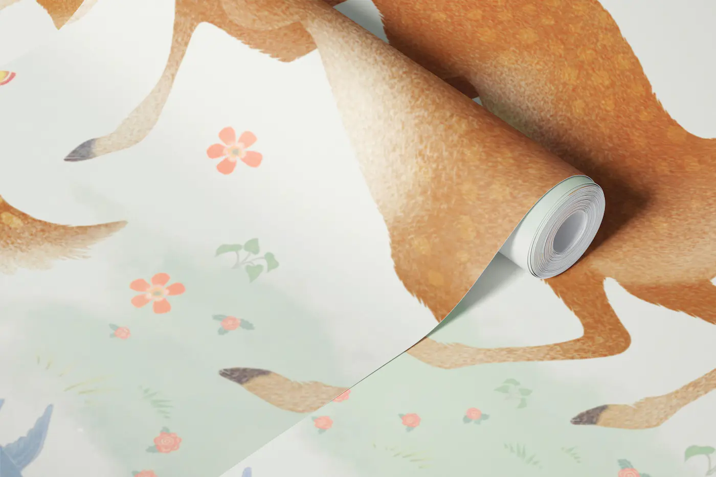 Watercolor Forest Animals Soft White Jumbo wallpaper roll