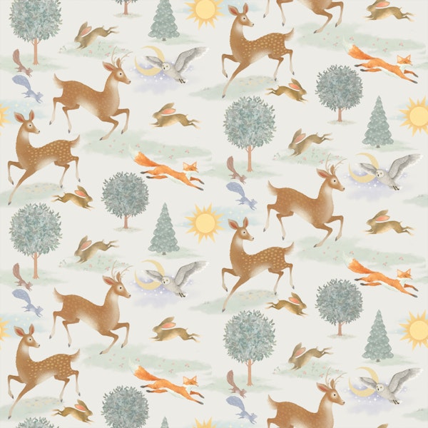 Watercolor Forest Animals Soft White