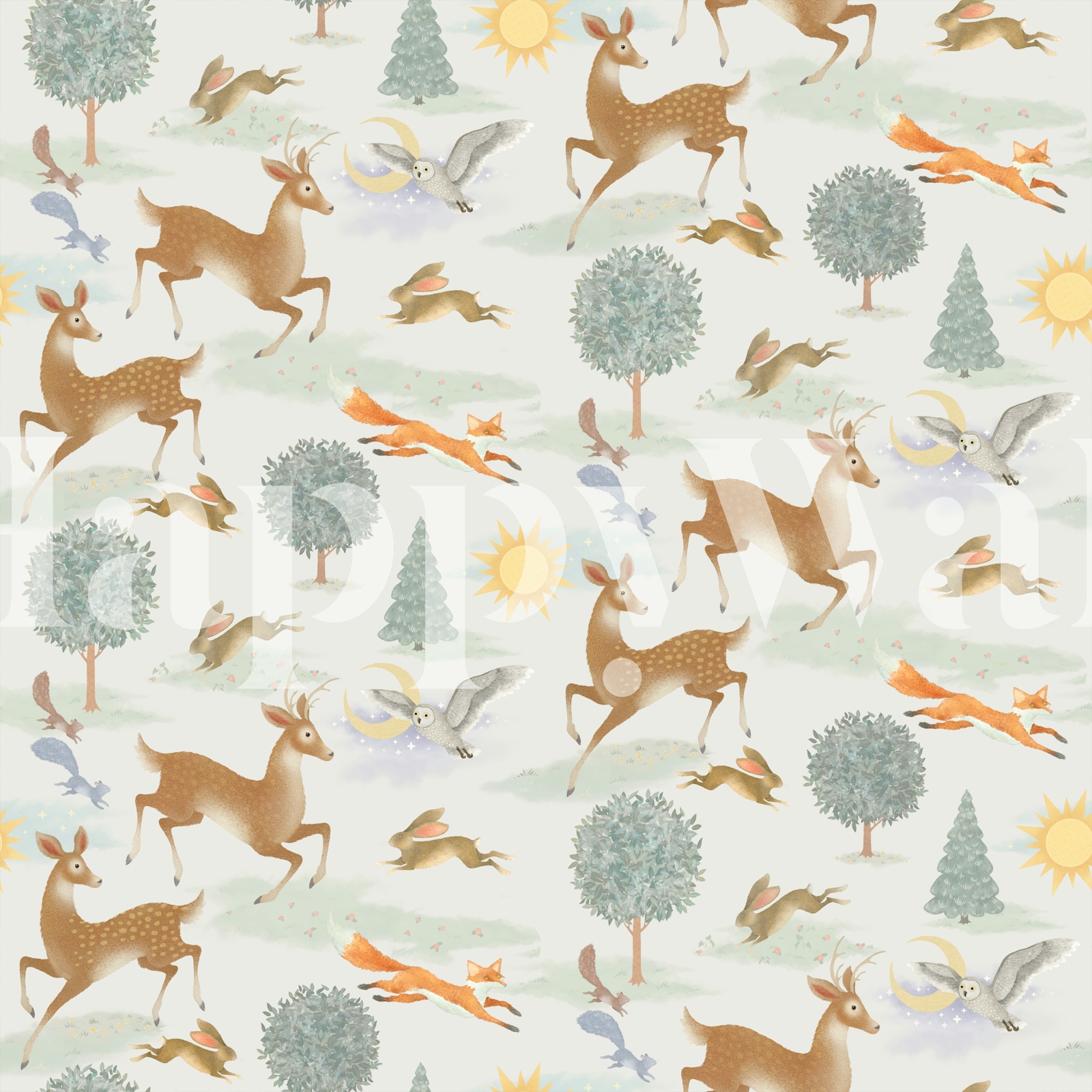 Watercolor Forest Animals Soft White tapet i et rum