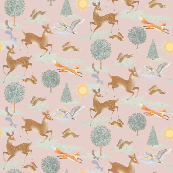 Watercolor Forest Animals Blush Pink