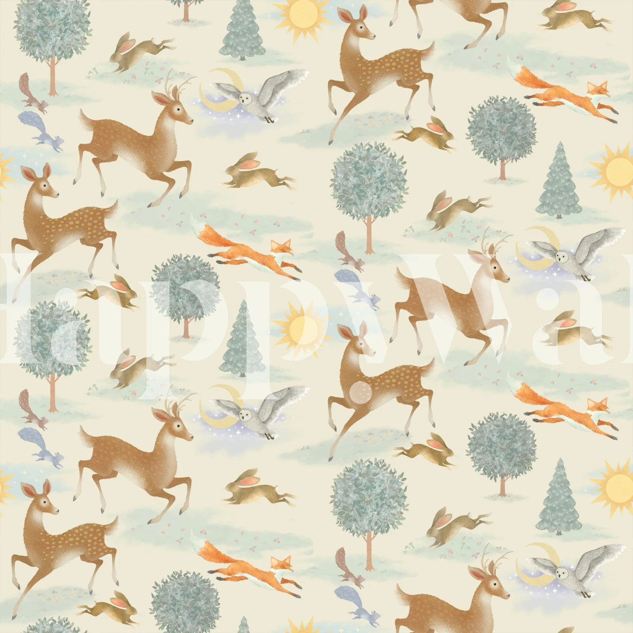 Watercolor Forest Animals in a cozy room