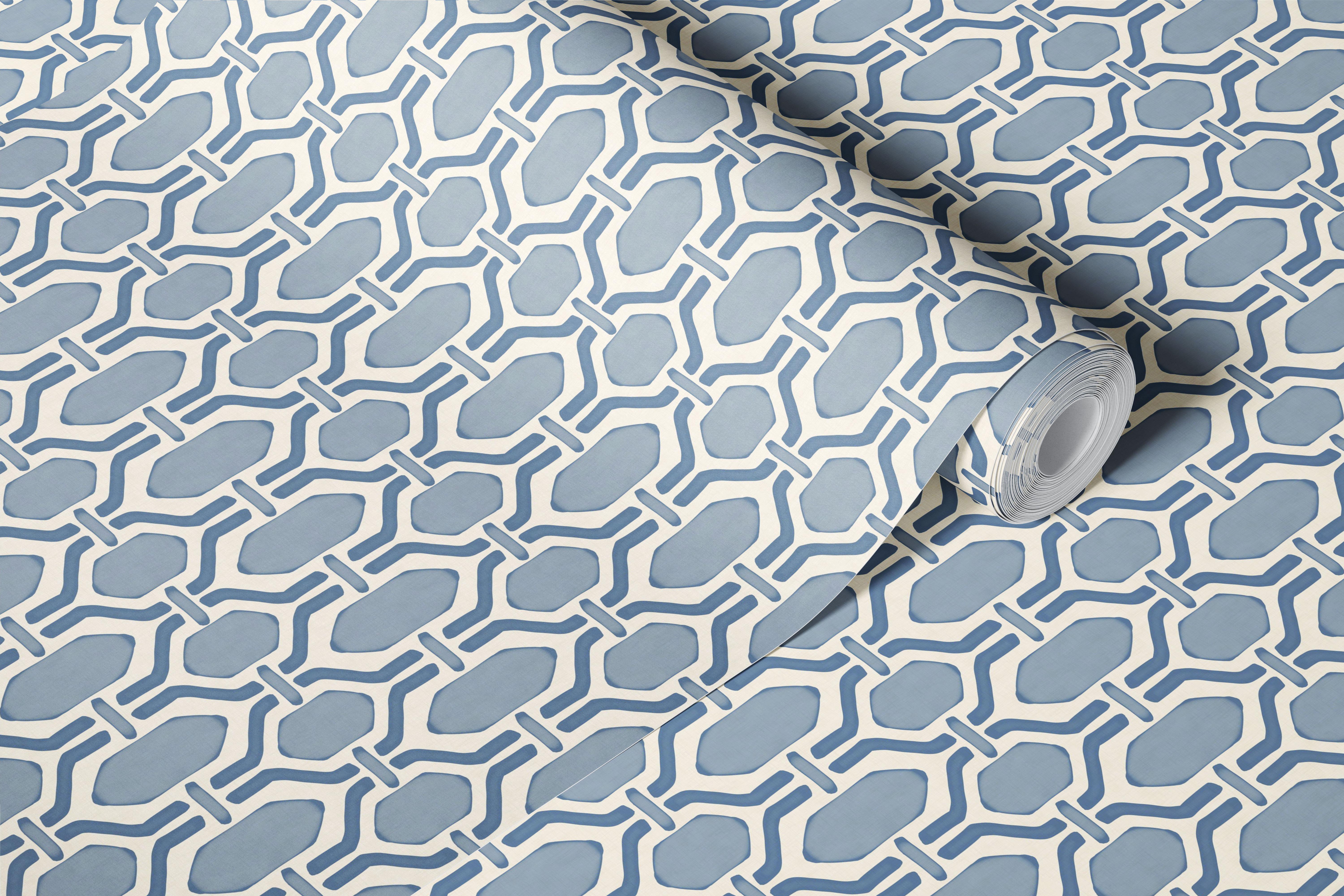 Art Deco Trellis Slate Blue wallpaper in a room