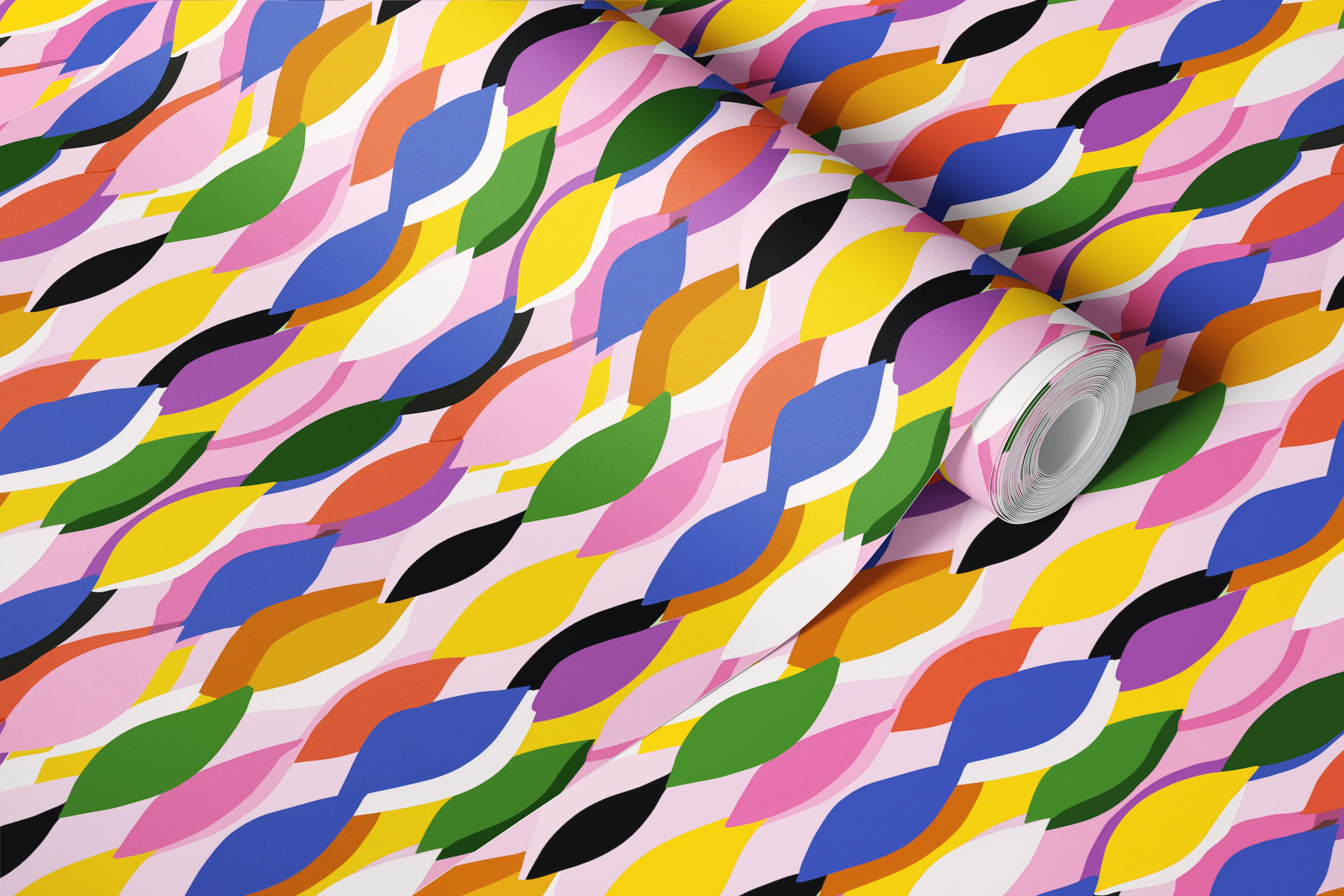 Colorful teardrop patterned wallpaper in a room