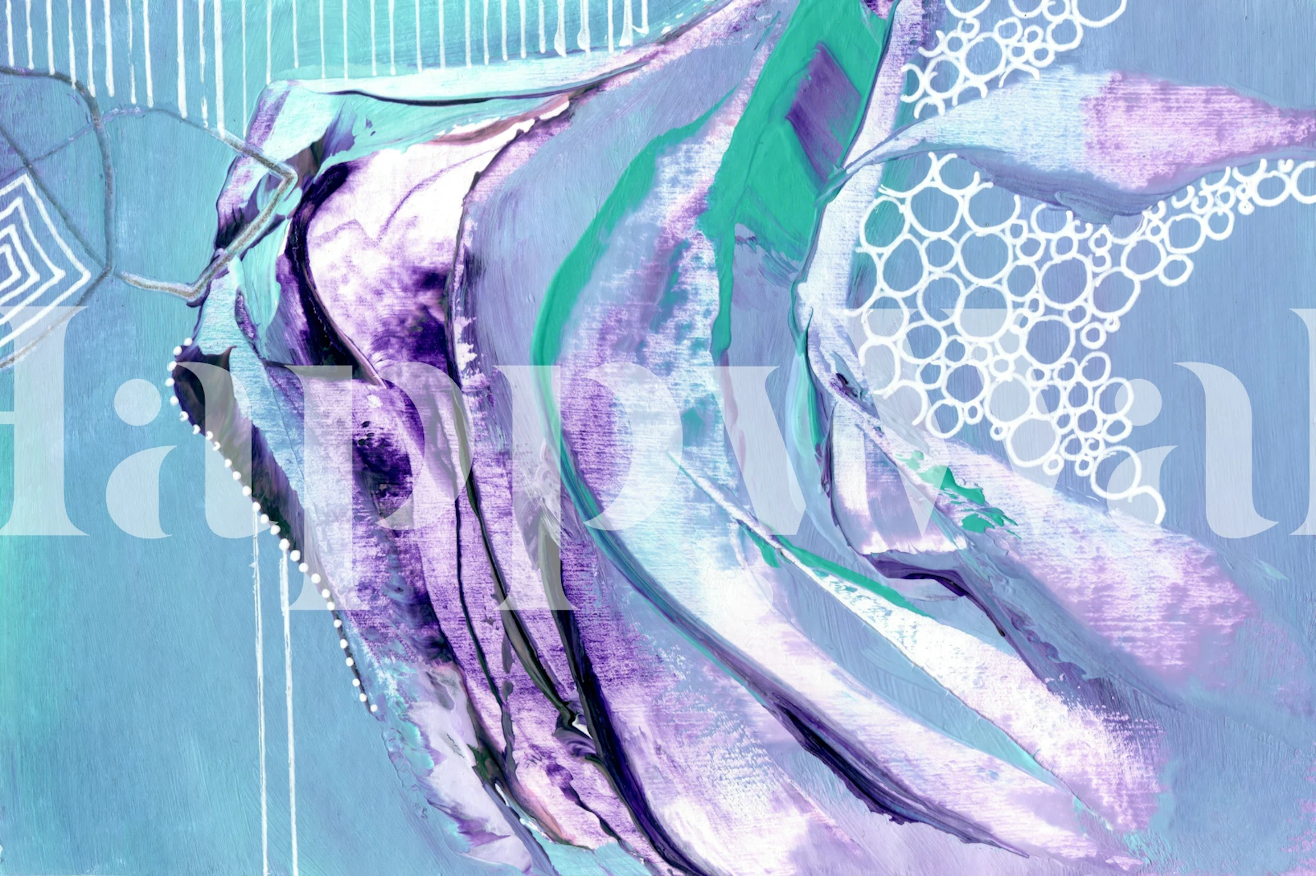 Lavender teal brushstroke wallpaper in a room