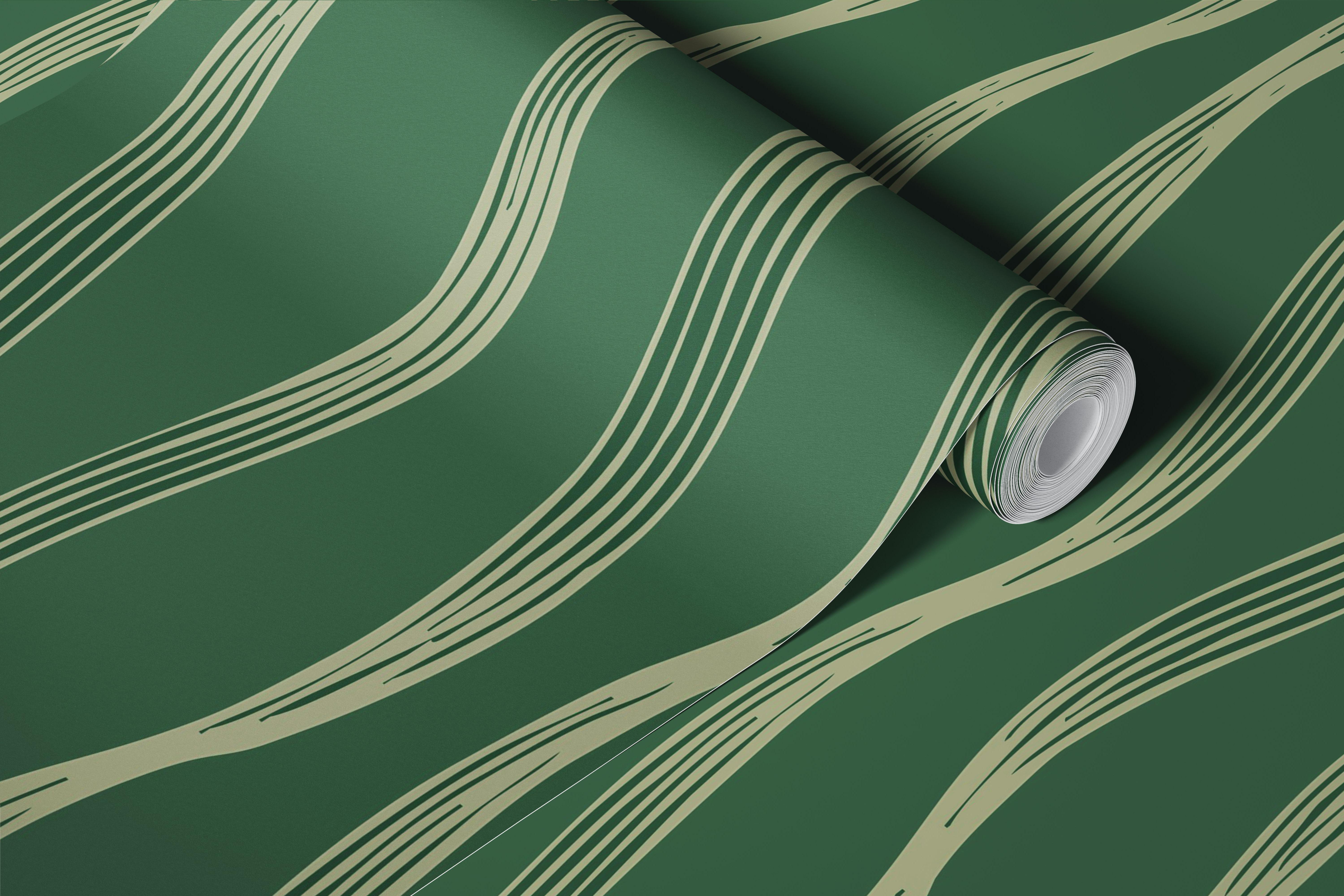 Organic Wave Stripes Sage wallpaper in a room
