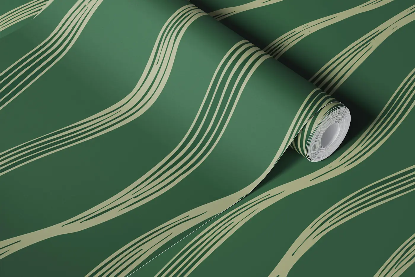 Organic Wave Stripes Sage wallpaper roll