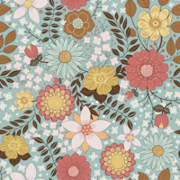 Retro Flowers Light Blue tapet