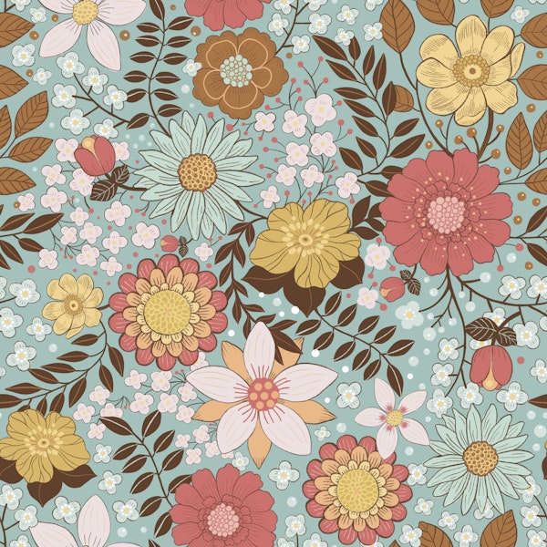 Retro Floral Meadow Teal