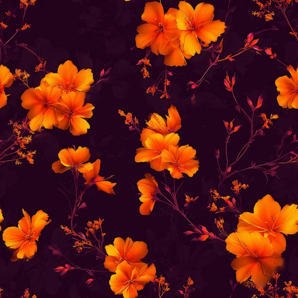 Vivid Orange Floral Night