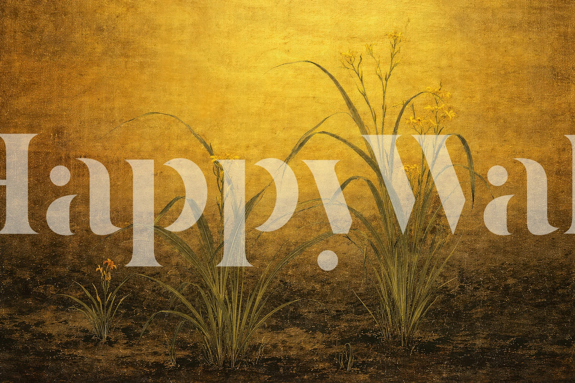 Golden Minimal Botanical Scene wallpaper in a room