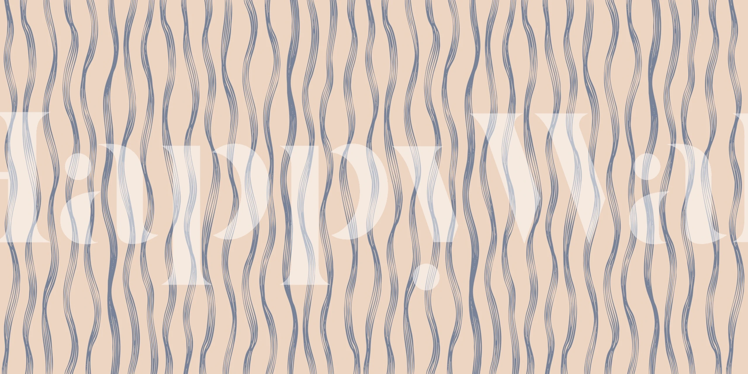 Coastal Wavy Stripes Beige Blue wallpaper in a room