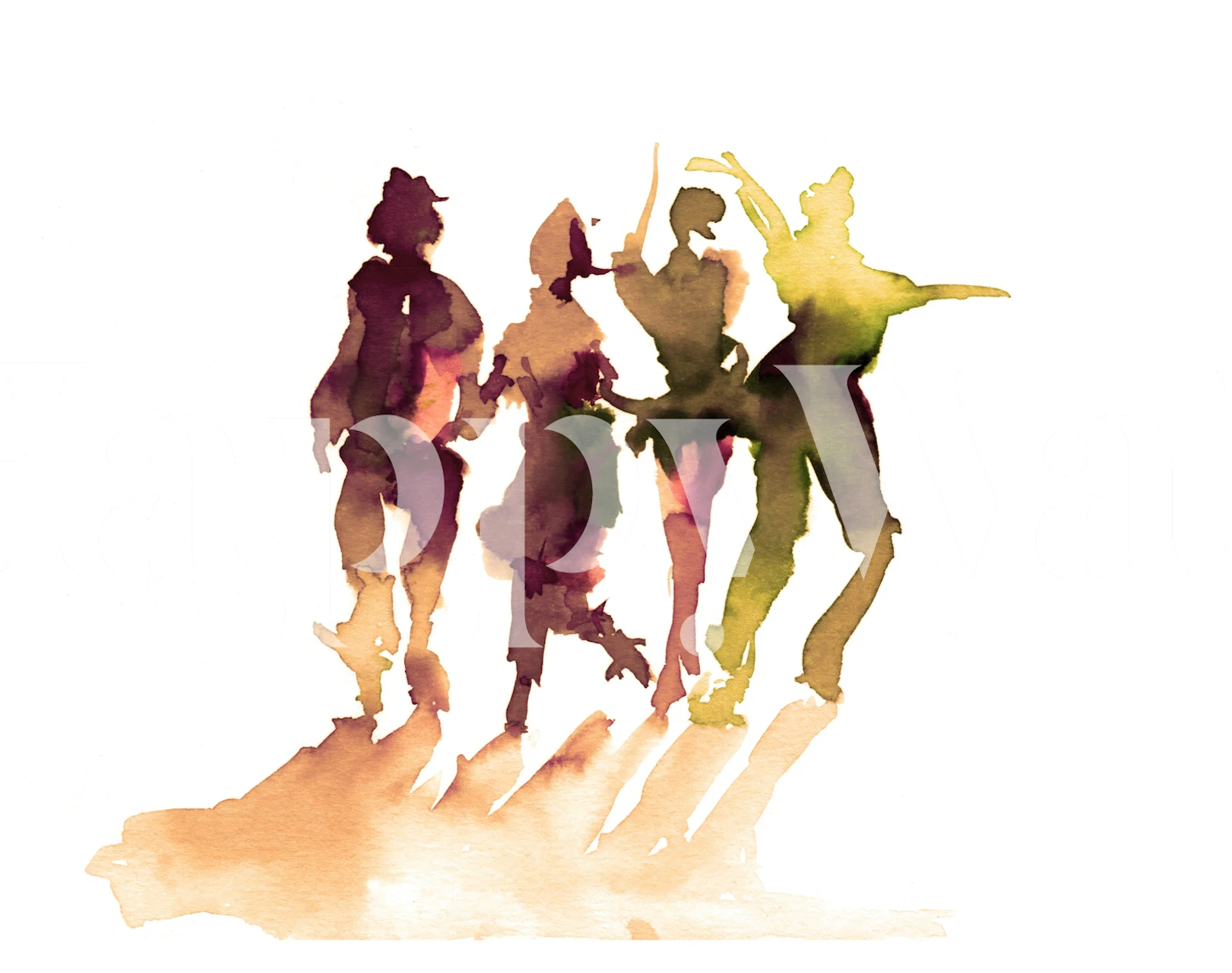 Watercolor Dancing Silhouettes wallpaper in a room