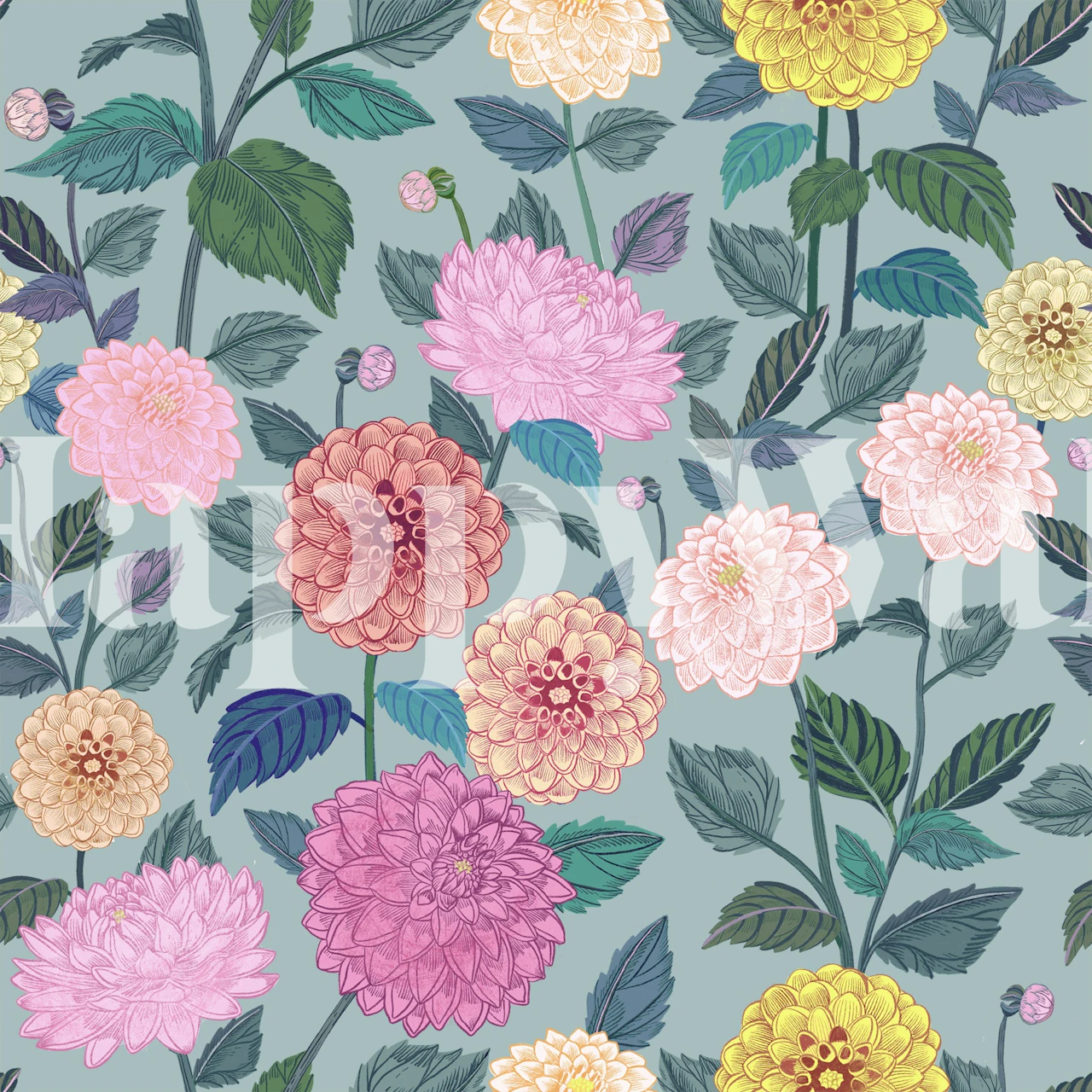 Pastel dahlia tapet i et rum