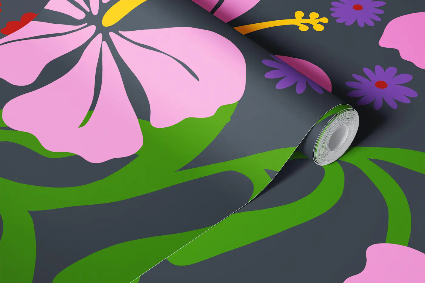 Vibrant Maximalist Bloom Night Blue wallpaper roll