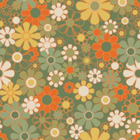 Large Scale 70s Floral Pattern in Mossy Olive tapetas