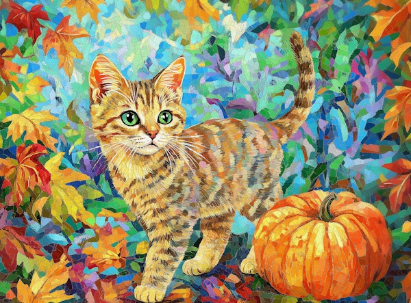 Autumn Kitten and Pumpkin
