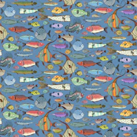 Hand Drawn Whimsical Fish Doodles Blue wallpaper