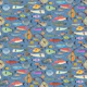 Hand Drawn Whimsical Fish Doodles Blue