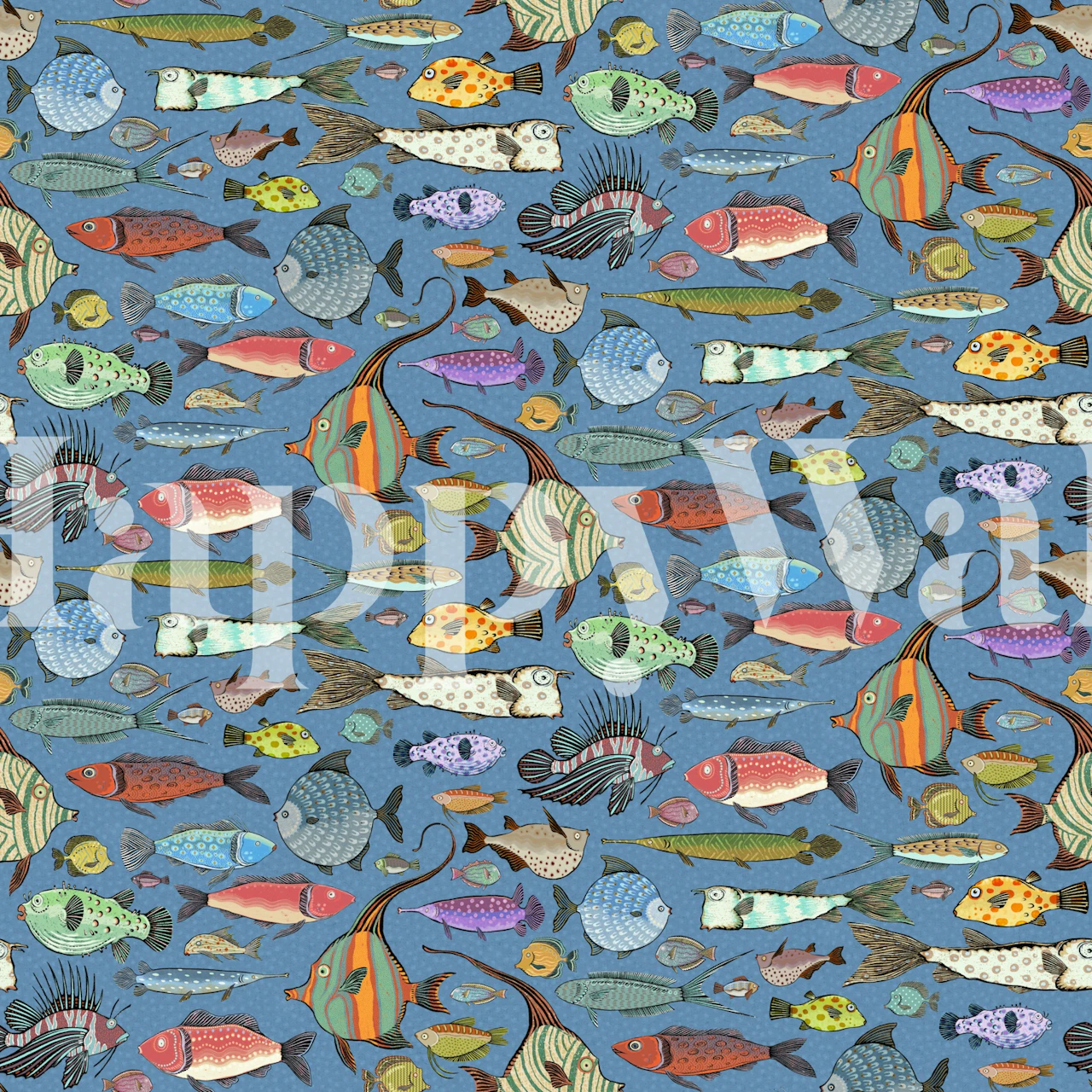 Wallpaper with whimsical fish doodles in a room