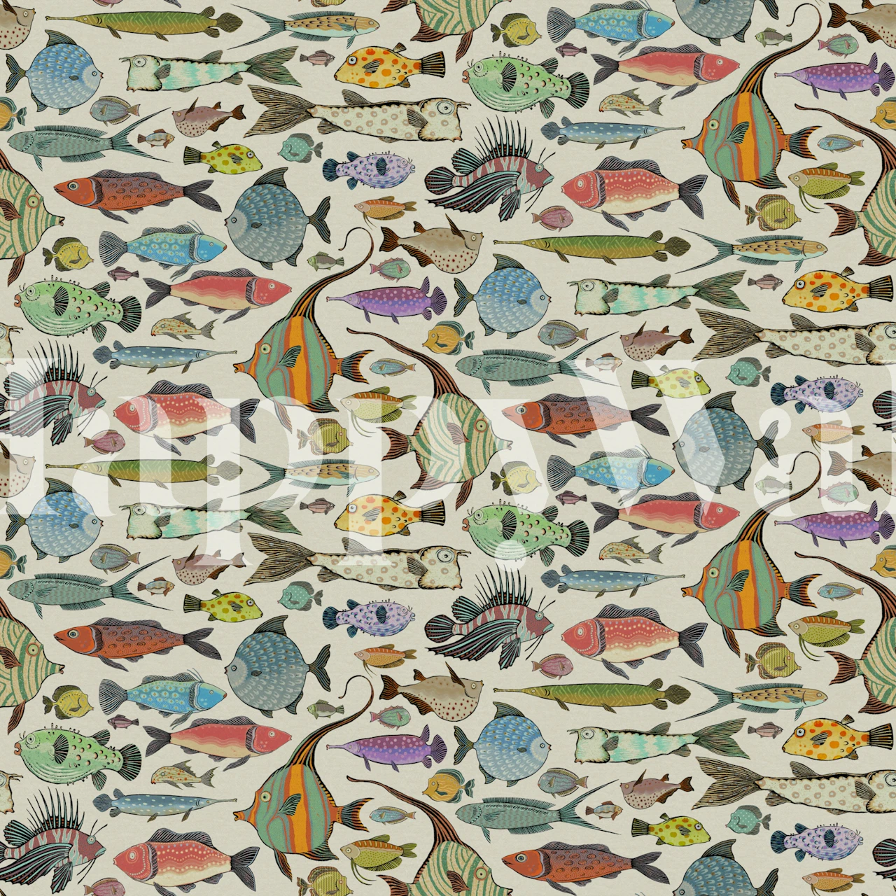 Hand drawn fish doodles wallpaper in room
