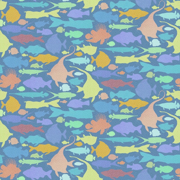 Hand Drawn Fish Doodle Silhouettes Blue Small