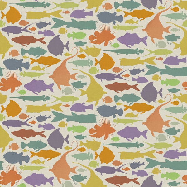 Hand Drawn Fish Doodle Silhouettes Cream