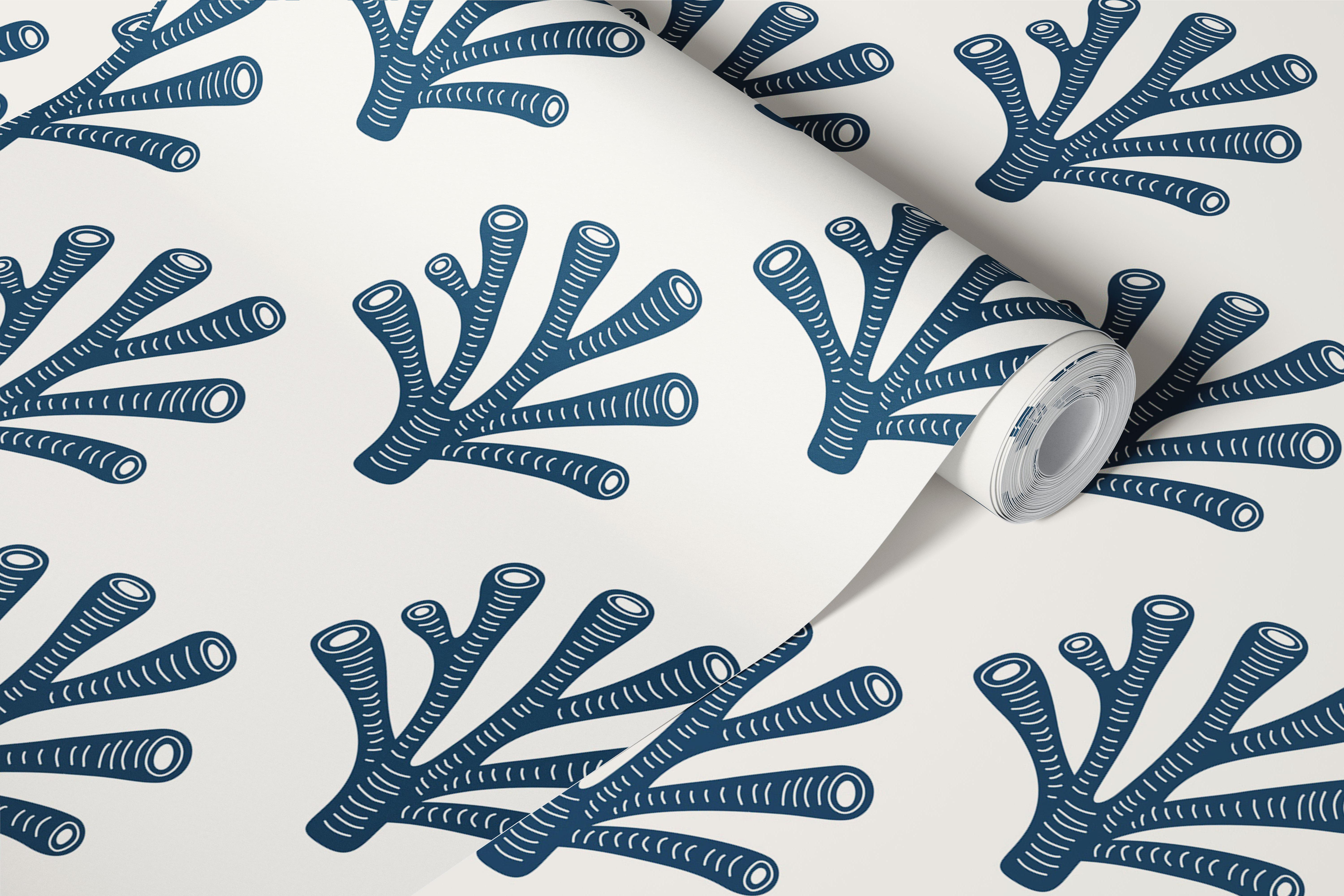 Scandi Coastal Coral Dark Navy wallpaper in a room