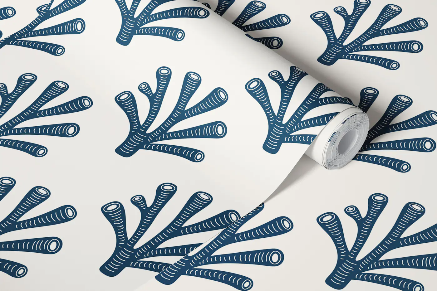Scandi Coastal Coral Dark Navy wallpaper roll