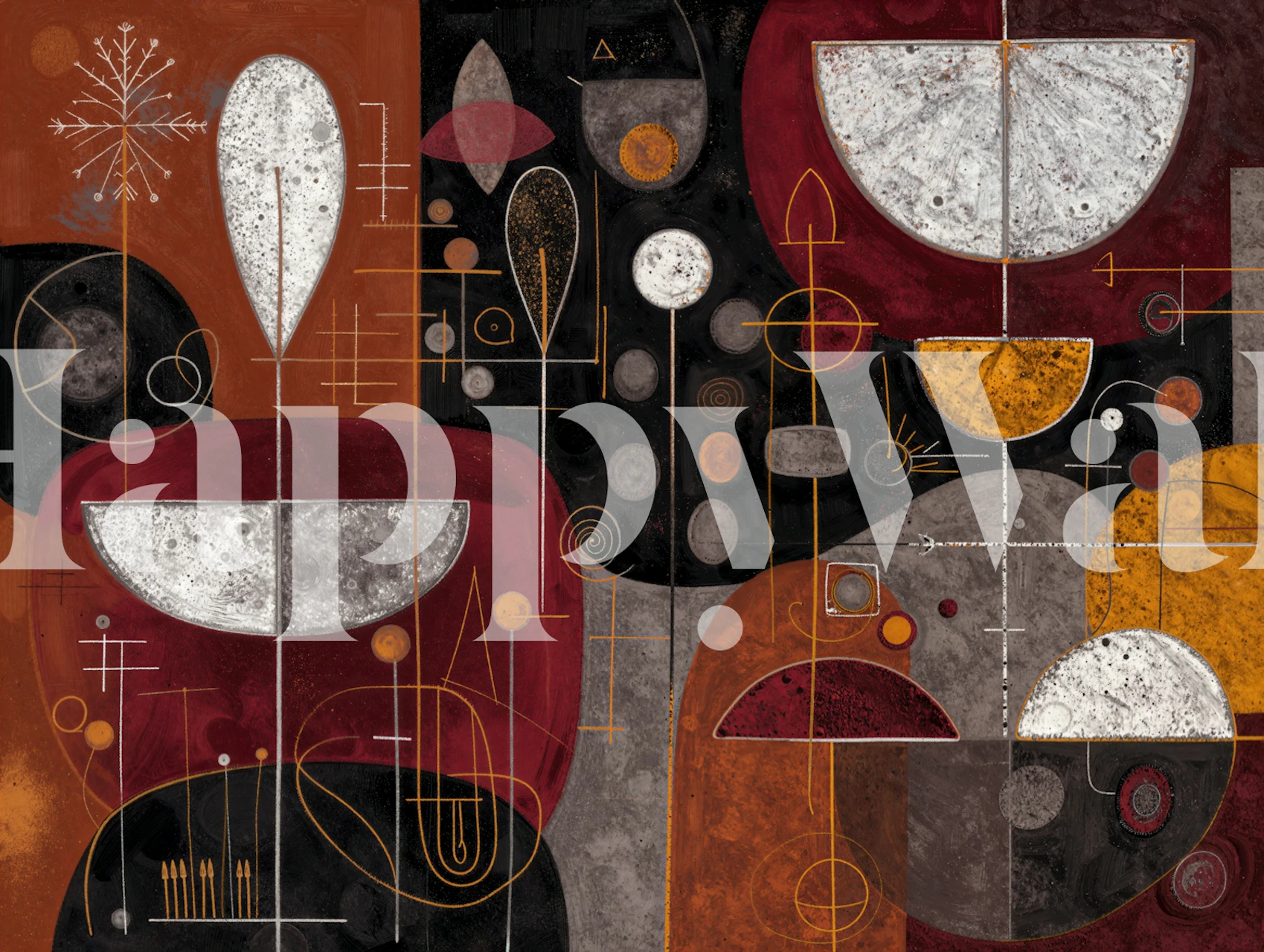 Mid Century Abstract Geometric Wallpaper in a room