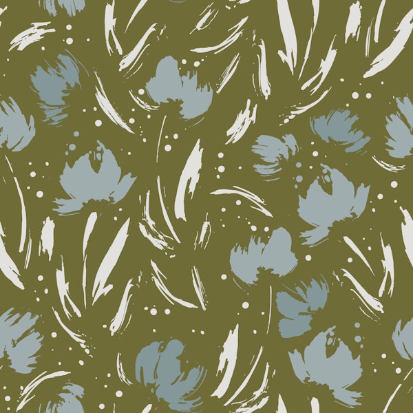 Olive Green Brush Florals
