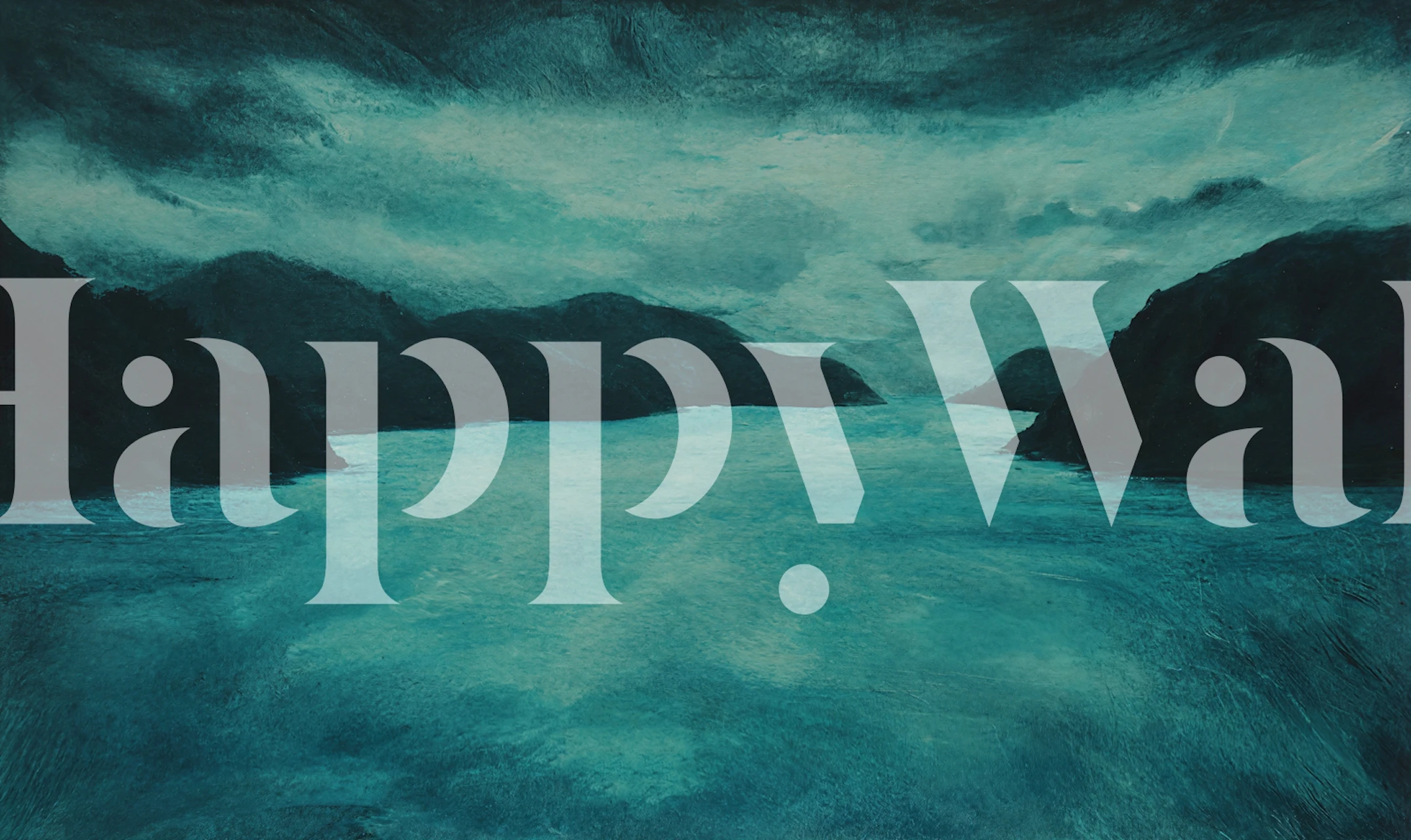 Nuotaikingas tamsiai žalsvai mėlynas jūros peizažo muralas kambaryje