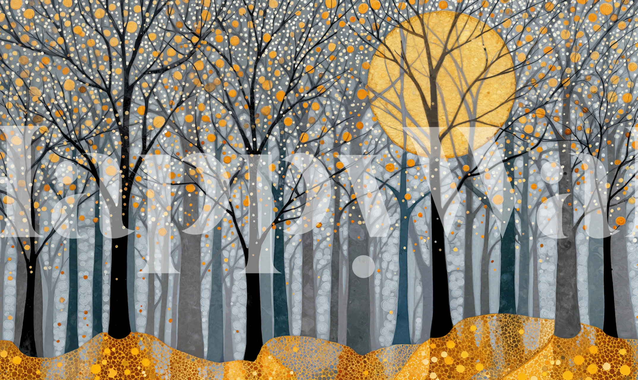 Golden Forest Abstract Mural wallpaper in a room