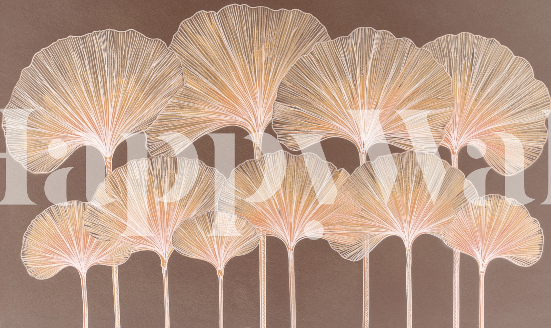 Japandi Ginkgo Botanical Mural in een kamer