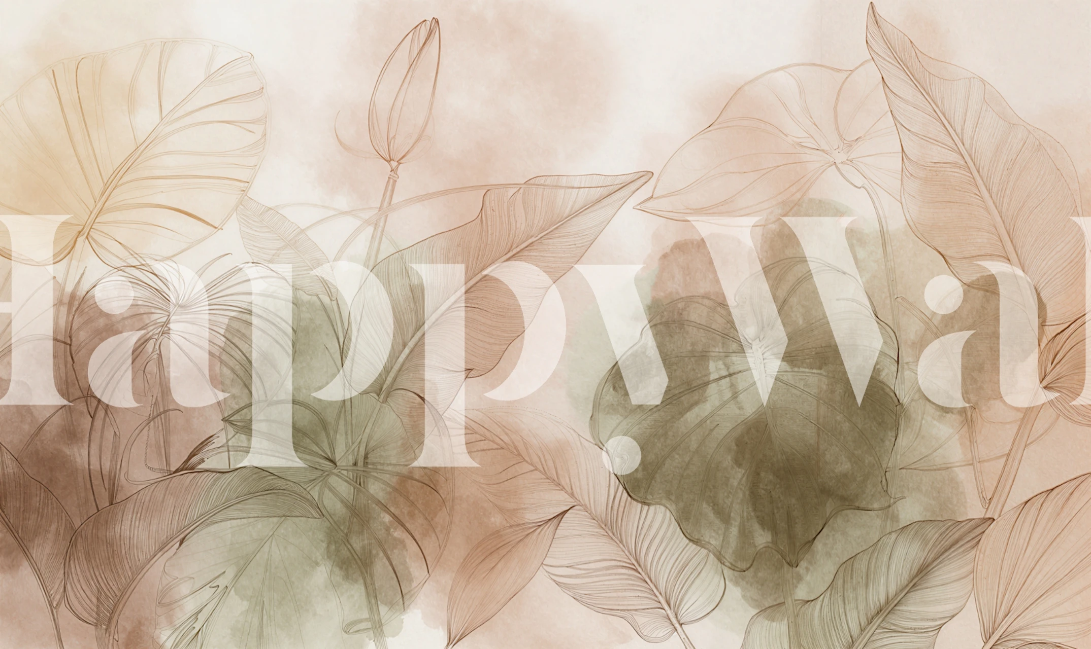 Minimal Tropical Leaves Mural in een kamer