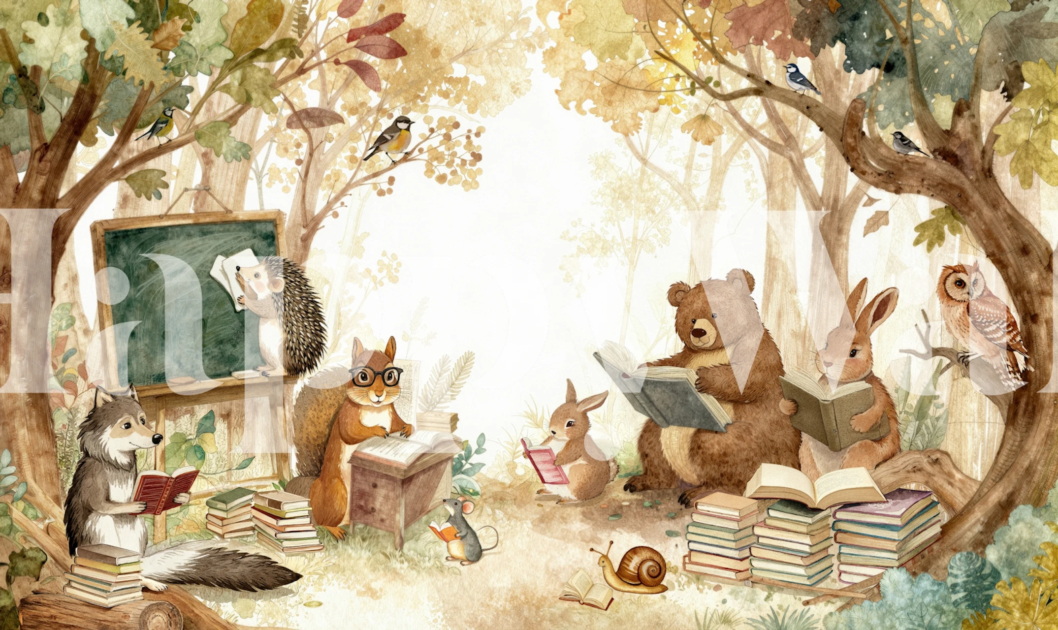 Forest School Animals Mural wallpaper in a room