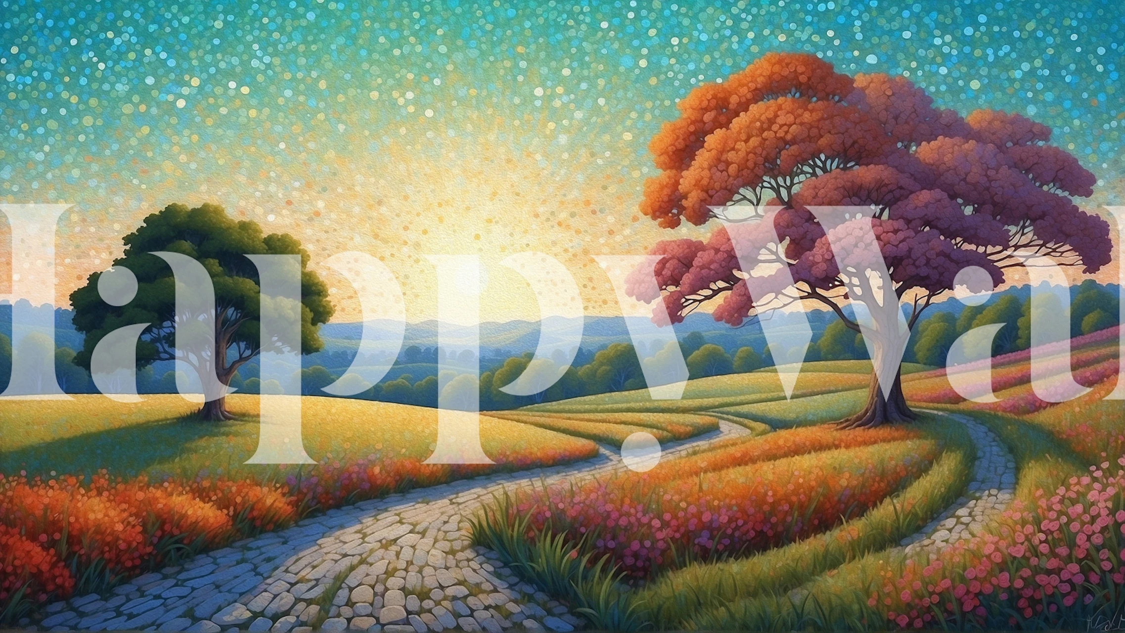 Pastel countryside sunset wallpaper in a room