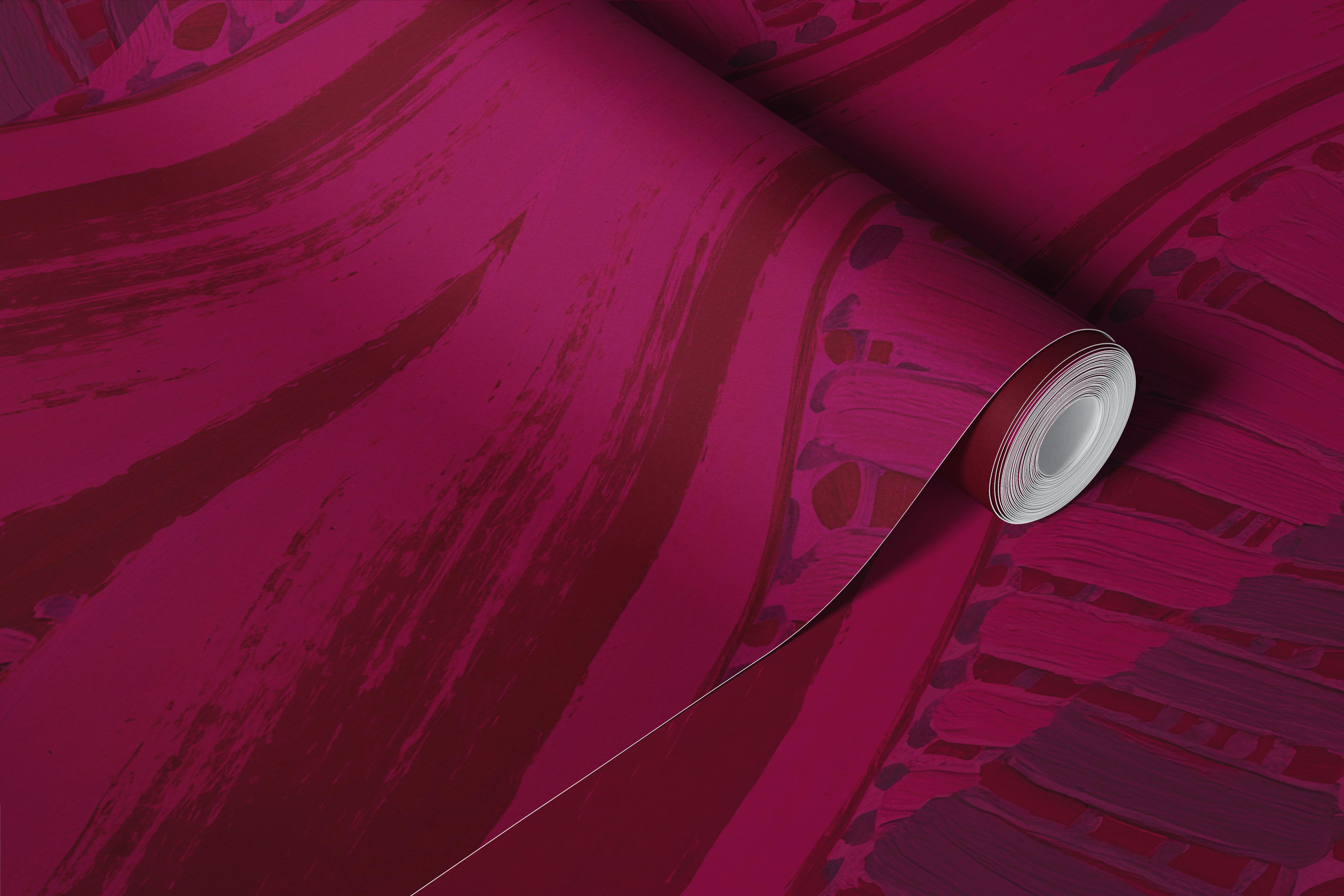 Papel pintado botánico ondulado de cereza magenta en una habitación