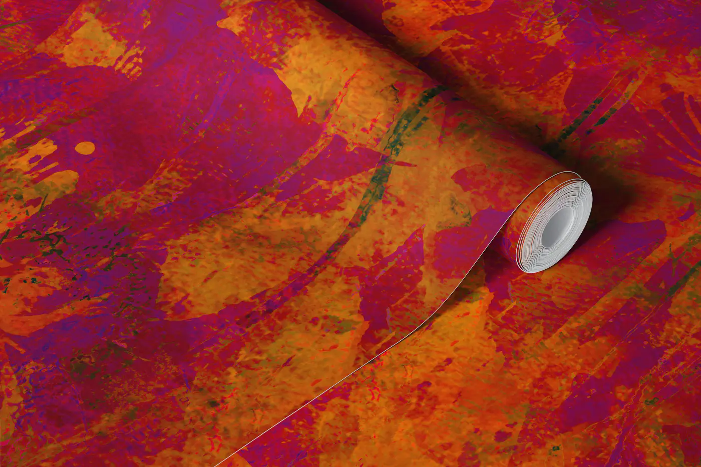 Magenta Sunset Botanicals wallpaper roll