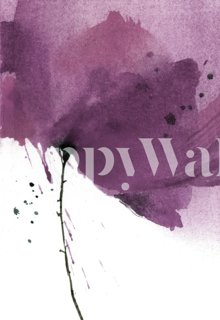 Fialová akvarelová květinová tapeta v místnosti