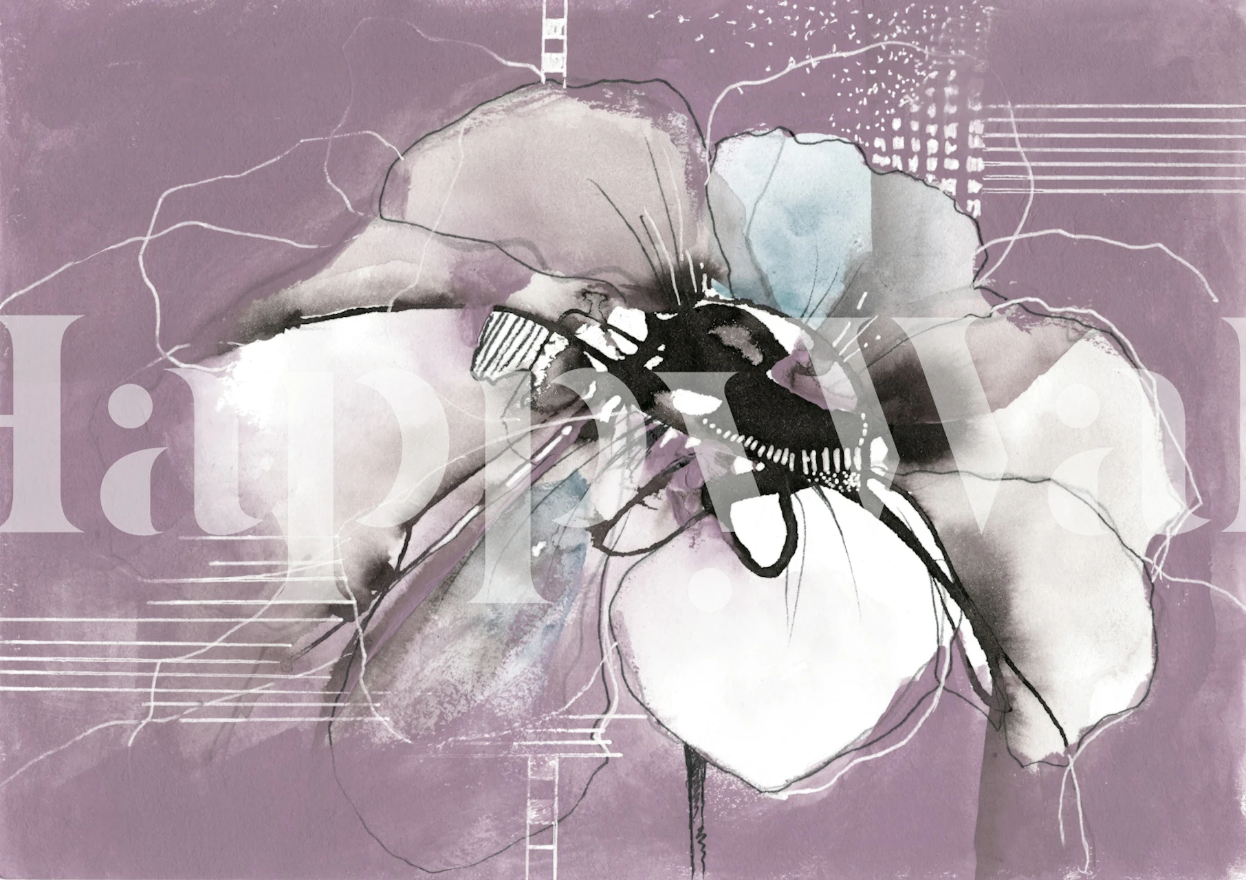 Contemporary Orchid Line Art wallpaper in a room