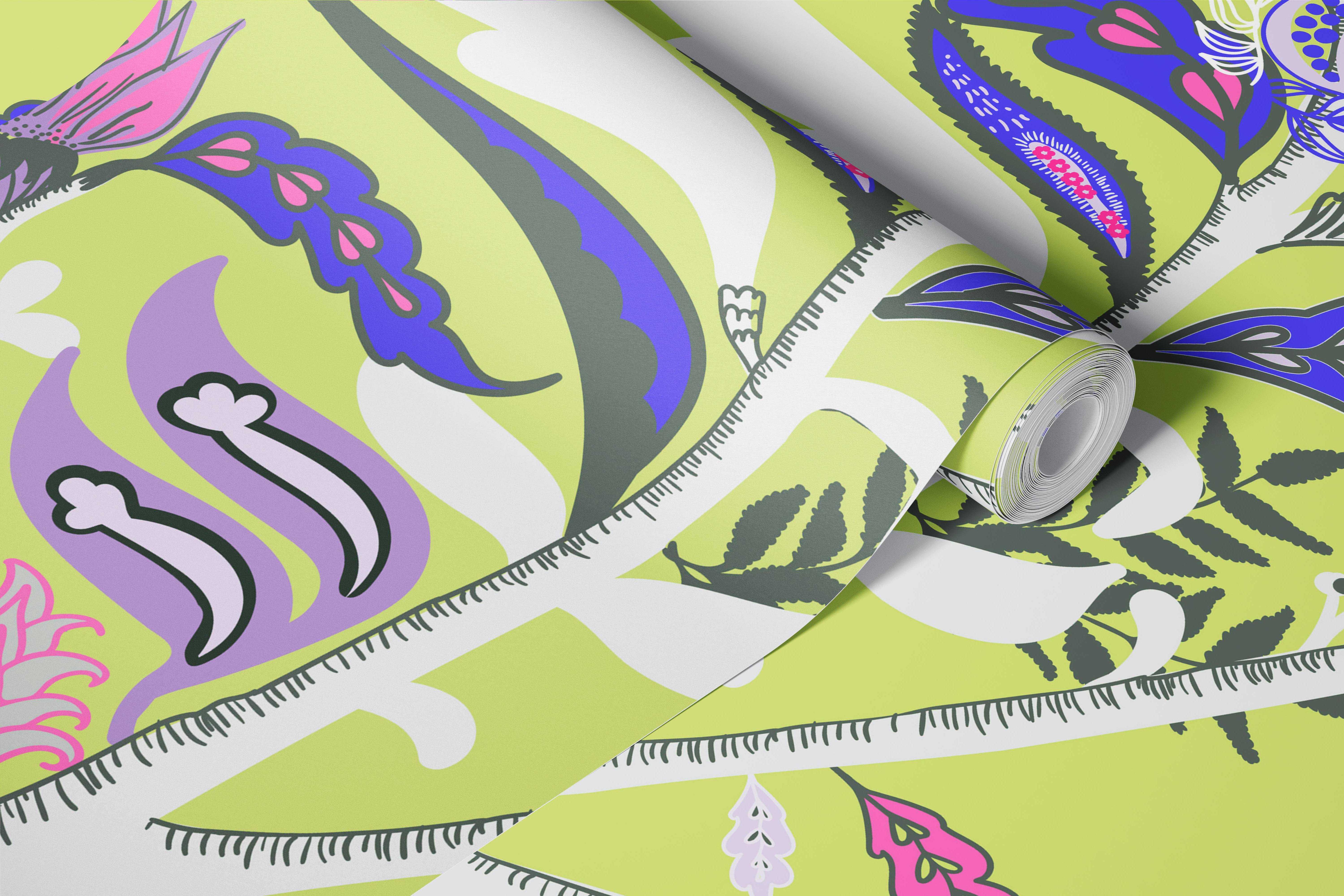 Limoengroene toekan behang in een kamer