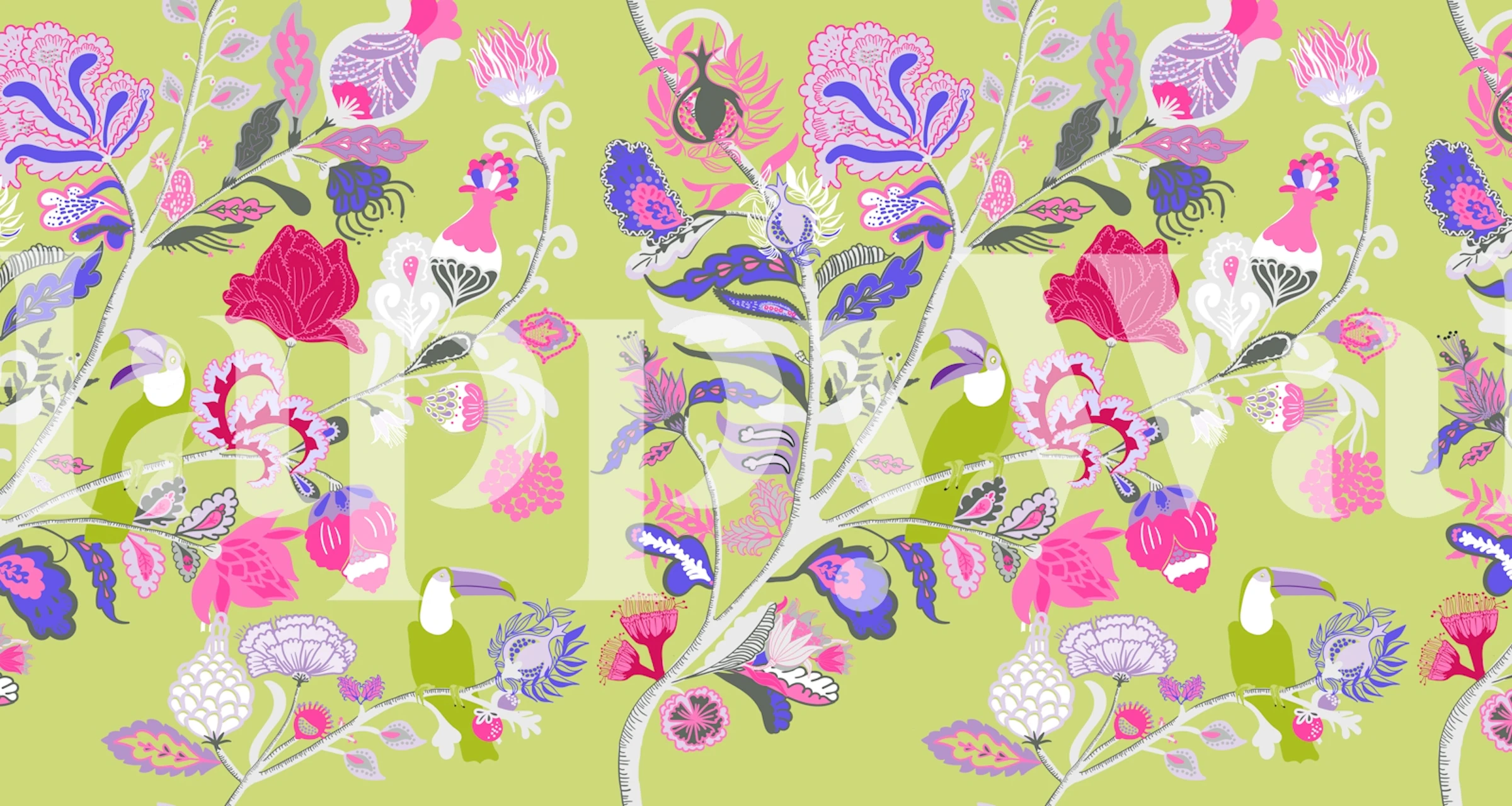 Limonkowa tapeta z tukanem w pokoju