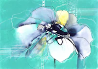 Modern Ink Flower on Turquoise tapet