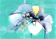Modern Ink Flower on Turquoise