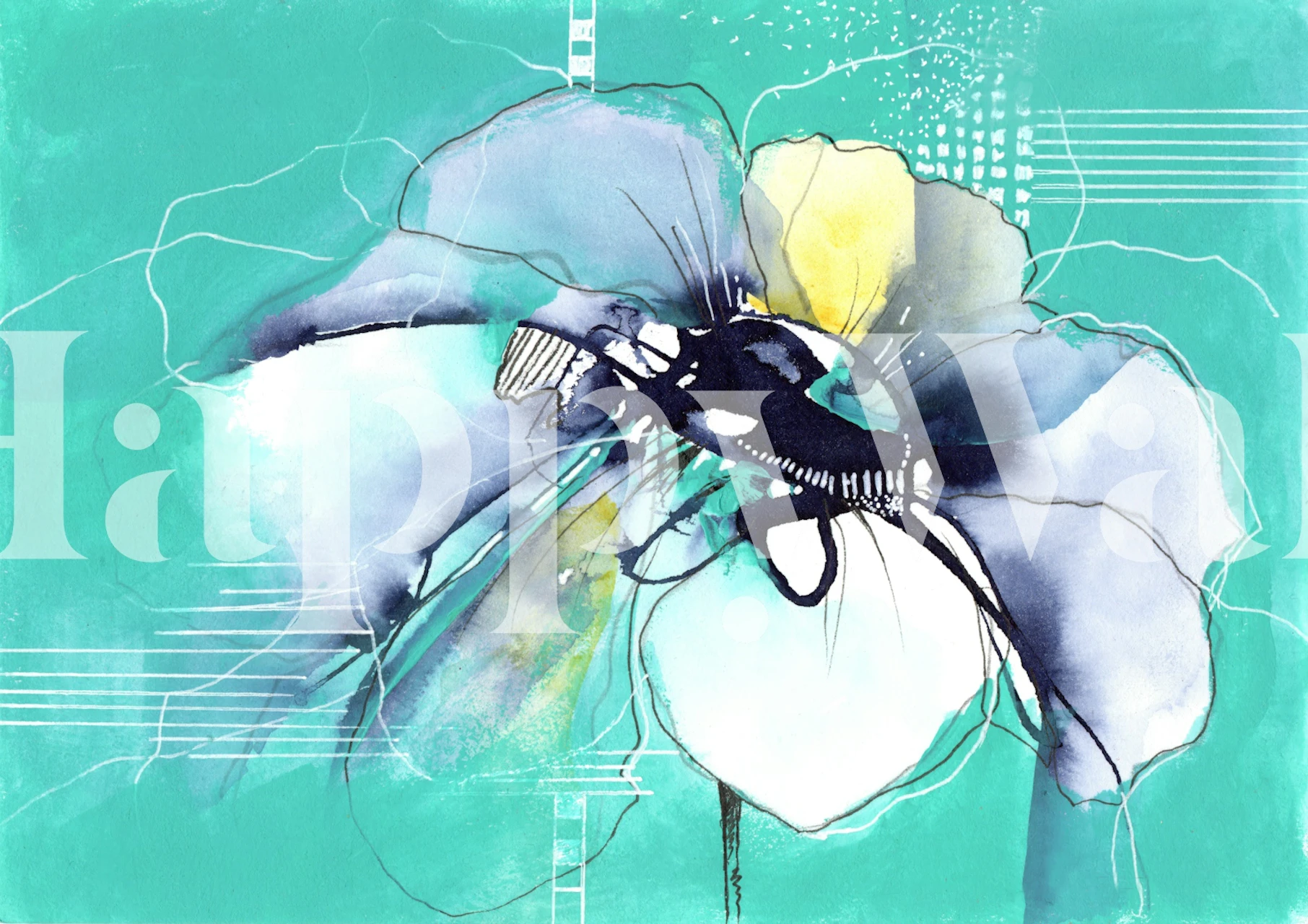 Modern Ink Flower tapet i et rum